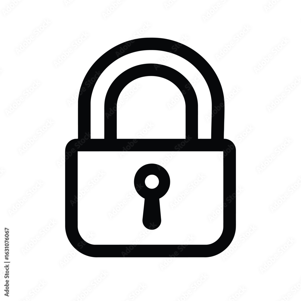 Poster isolated solid black padlock with keyhole on transparent background
