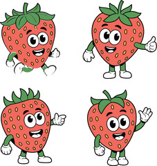 Cute strawberry cartoon character, happy fruit mascot design, kids food education, vector illustration, healthy eating, smiling berry, fun expression
