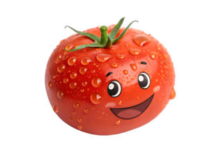 Happy tomato with water droplets and cartoon face