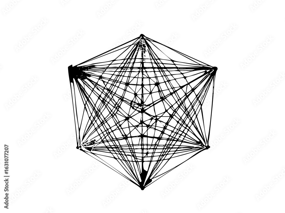 Poster vector intricate geometric polyhedron with intersecting lines.