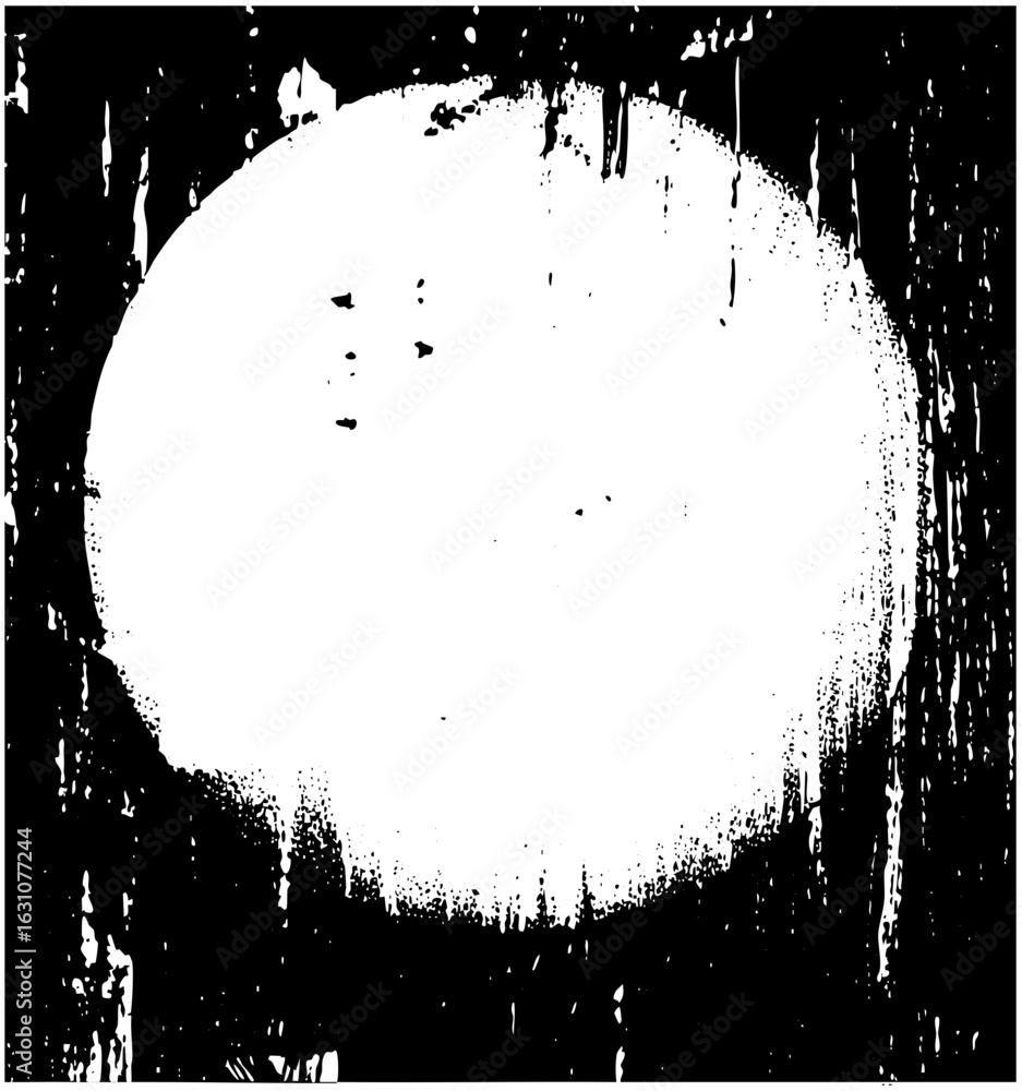 Poster vector abstract oval shape with distressed edges and splatter effect.