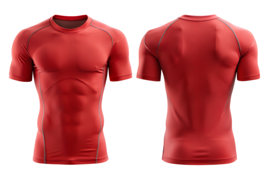 Dynamic red athletic compression shirt with stylish grey seams perfect for training and active lifestyles