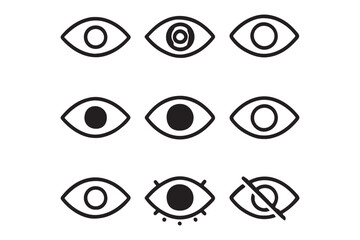 Eyes icon vector collection. Look and Vision icons.Show and hide visability icon set. Show password and hide password. Vector illustration eps