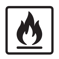 Minimalist vector icon representing flammable material, illustrated in black and white with bold black outlines for clear, immediate visual hazard identification.

