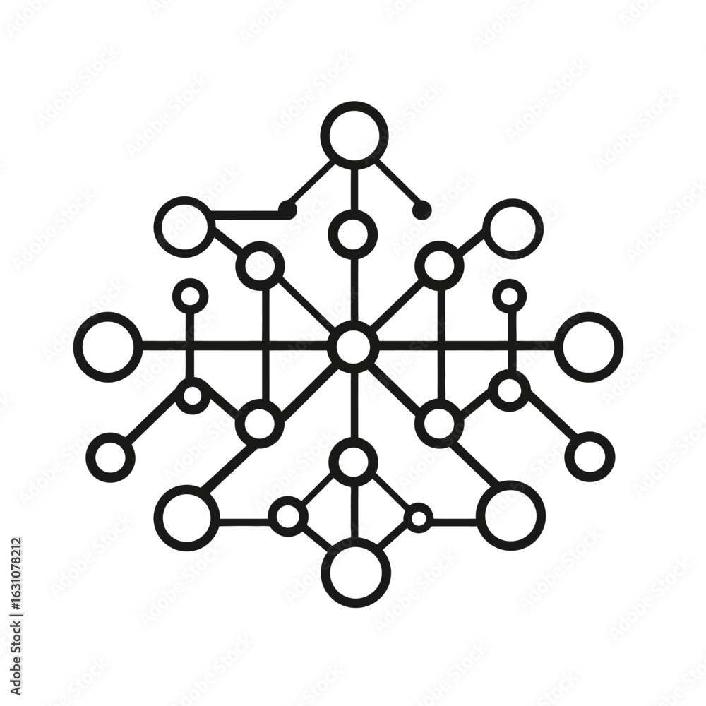 Aufkleber linked circle network on transparent connection design, nodes and lines, outline