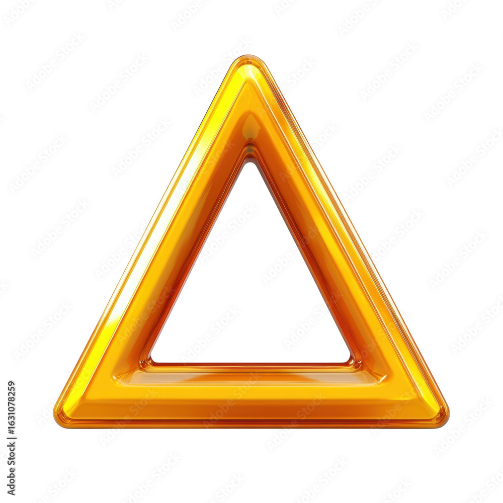 Poster golden glossy triangle, geometric shape with smooth edges, perfect for logos on transparent backgrou