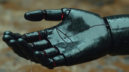 Cybernetic Hand, Rain,  Metallic, Futuristic