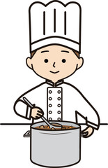 鍋をかき混ぜるコック