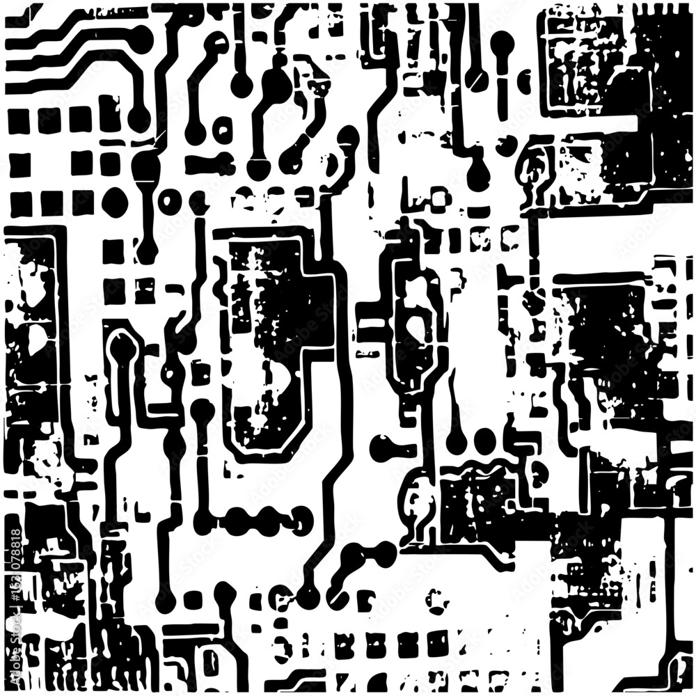 Poster vector intricate circuit board with electronic pathways and components.