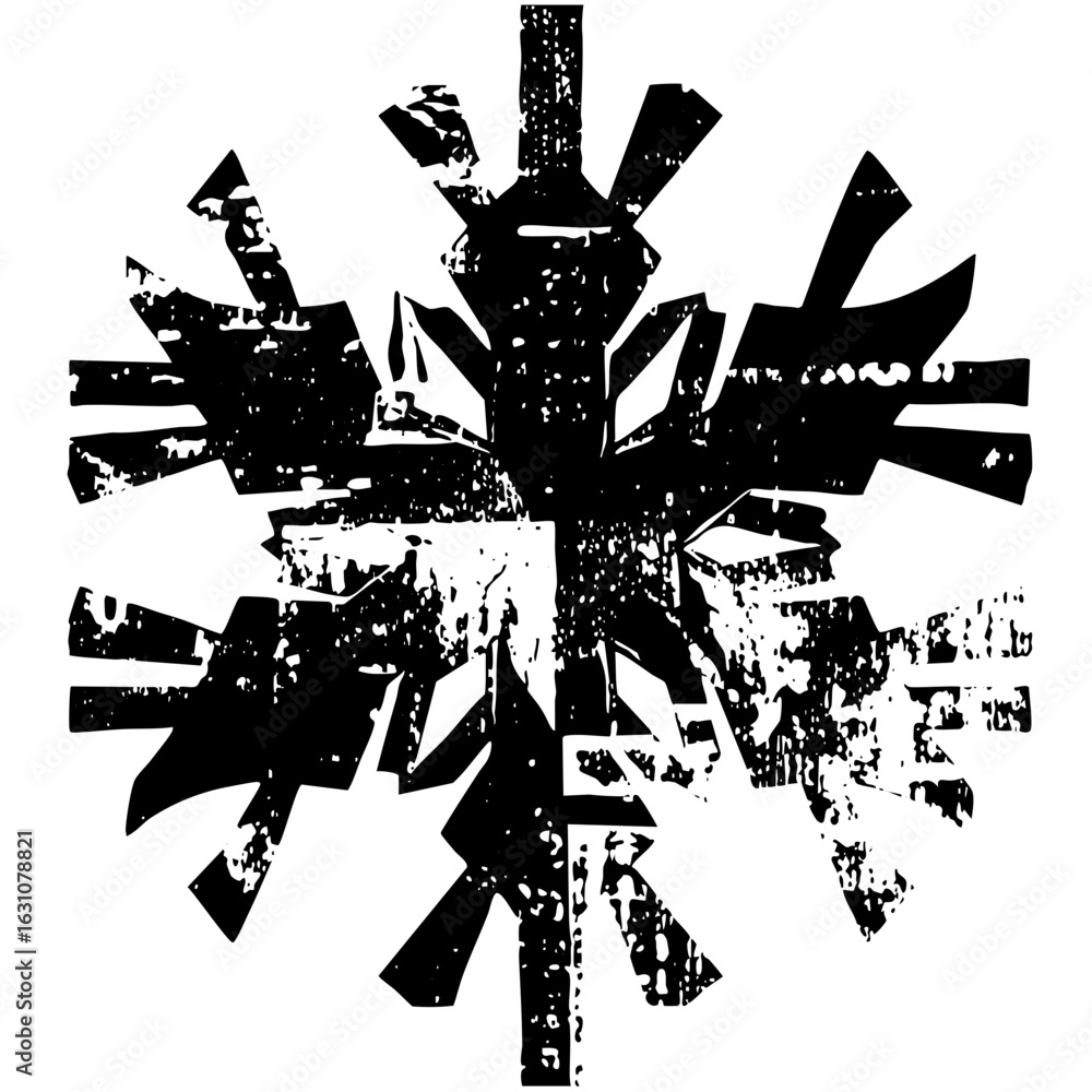 Poster vector abstract snowflake with distressed texture.