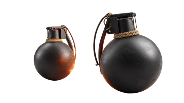 Bombs with burning fuse realistic 3d on white background