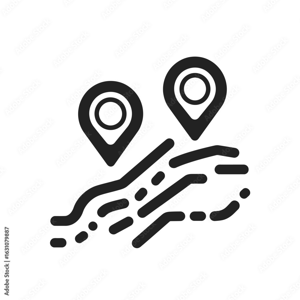 Poster map pins on a path with transparent background, navigation icon, location icon