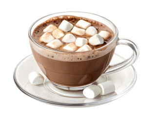 Warm and cozy hot chocolate with marshmallows in a clear mug