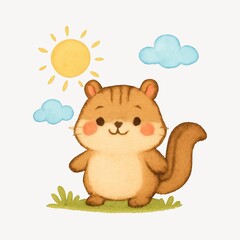 Cute chipmunk under sunny sky.