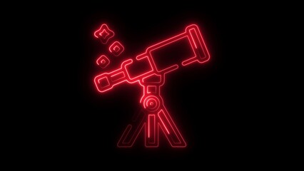 Red Neon Telescope Illustration with Stars on Black Background image