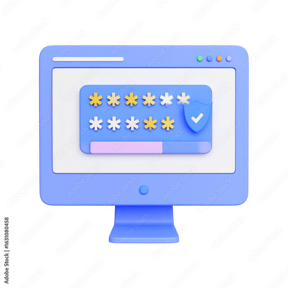 Poster computer showing a password entry screen with stars, a shield, and a progress bar