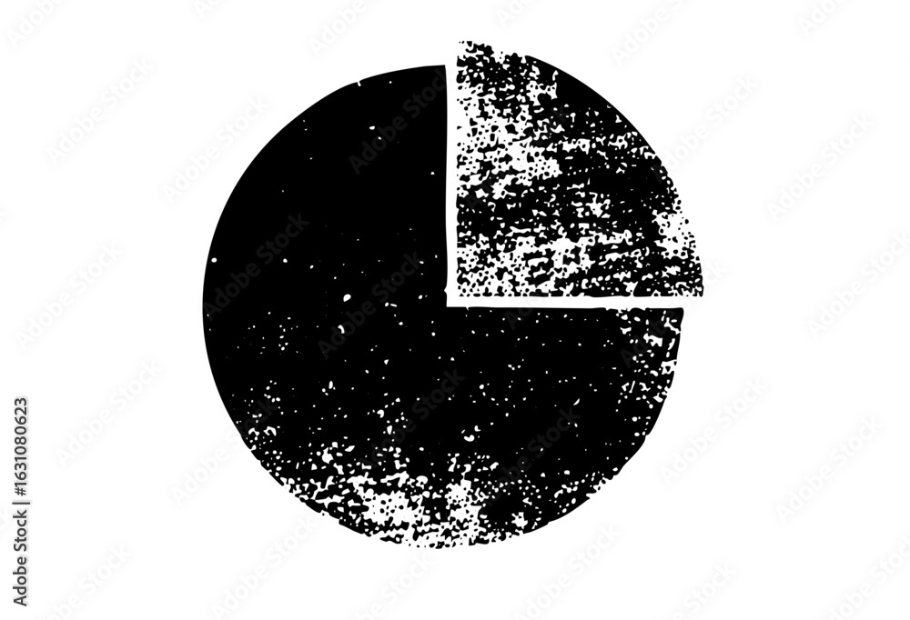 Poster Vector Distressed pie chart illustrates data segmentation.