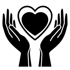 Obraz premium Hands holding heart shape symbol black silhouette vector illustration