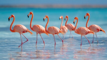 Obraz premium Pink Flamingos in a Tropical Paradise