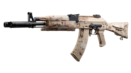 : Classic assault rifle and flat dark earth painting for desert combat customs for special units on white background