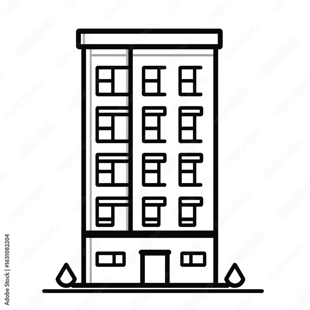 Poster minimalist outline icon of a building with multiple stories on a white background