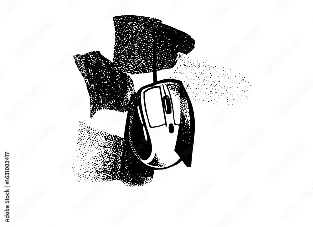 Poster vector computer mouse with a waving flag.