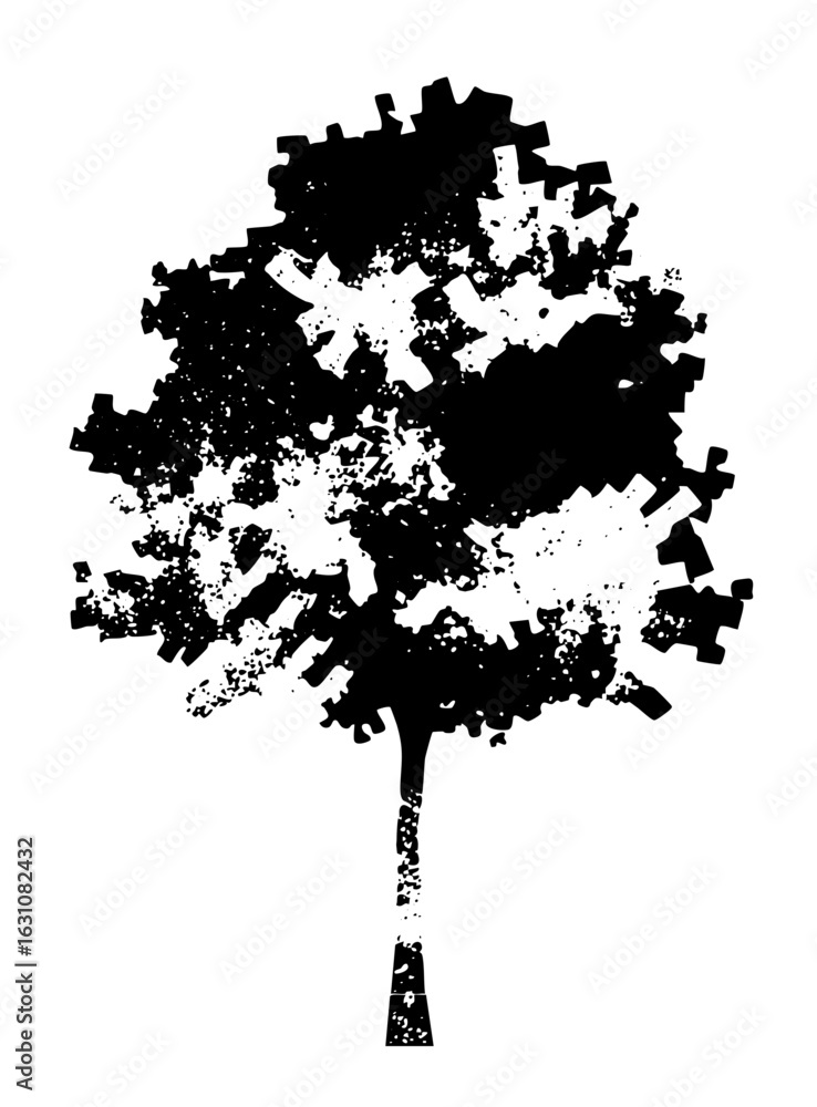 Poster vector stylized tree with textured foliage and trunk.
