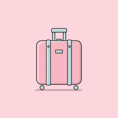 Pastel Pink Rolling Suitcase Illustration on a Light Pink Background