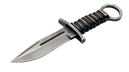 Closeup shot of a sharp army knife on white background