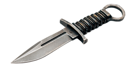 Closeup shot of a sharp army knife on white background