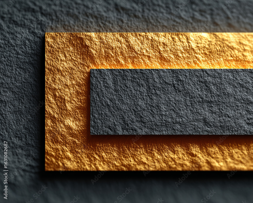 Poster gold textured paper with black textured paper on top creating minimalistic layered design with drama