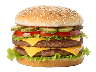 Delicious double cheeseburger with fresh toppings on a sesame seed bun