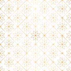 Golden floral geometric seamless pattern on white background flower