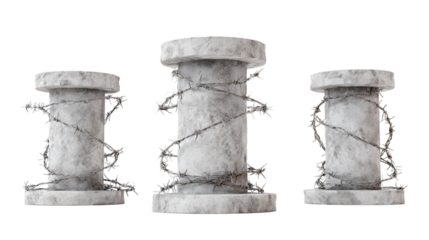 Concrete Pillars with Barbed Wire A Symbol of Restriction and Isolation on white background