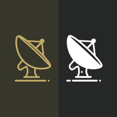 Modern minimalist satellite dish icon set in line art style. Logo concept for technology, communication, and broadcasting. Vector illustration of a radar antenna for data transmission.