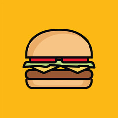Delicious Burger Illustration on Yellow Background Food Icon for Restaurant Menus and Fast Food Designs