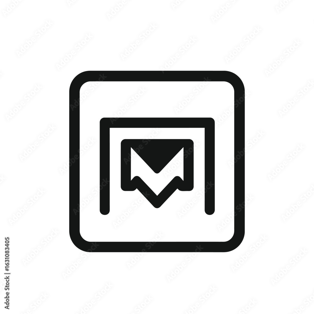 Poster modern mail symbol shape in black square, open envelope element