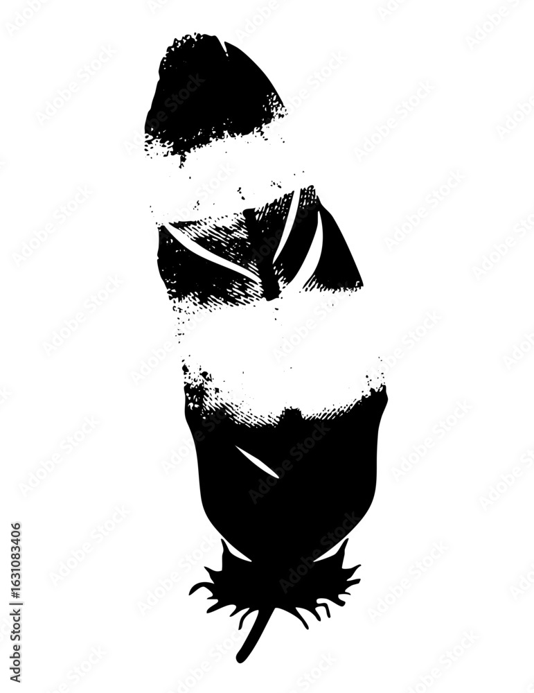 Poster vector abstract face portrait with textured black shapes.