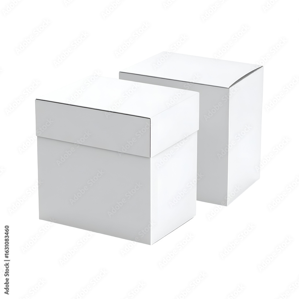 Poster two plain white mockup square boxes on a clean background ideal for product packaging and gift wrapp