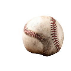 Worn baseball, dirt-smudged, against black background