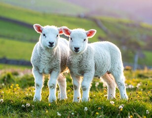 Obraz premium Two adorable lambs in a grassy field