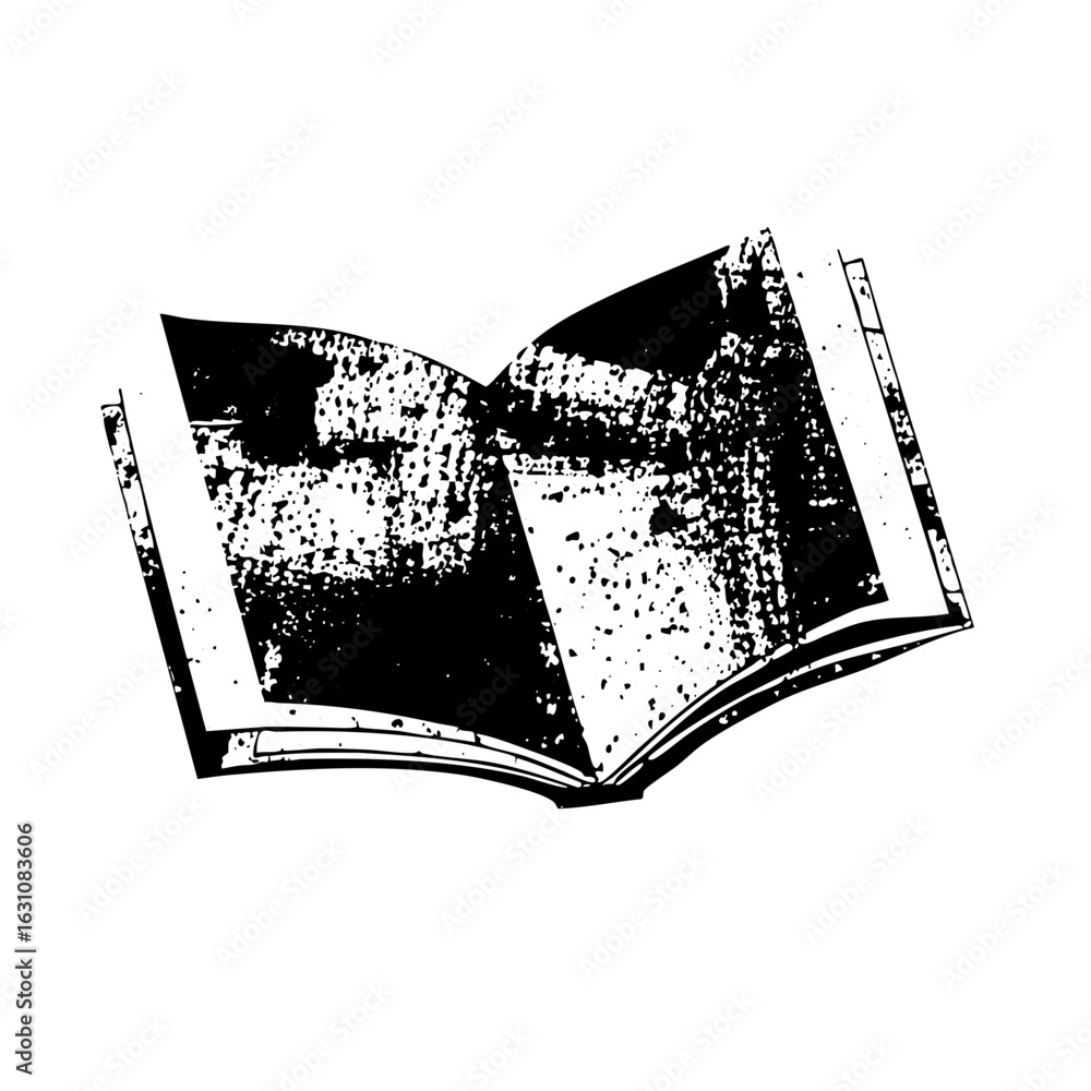 Poster vector distressed open book with textured pages.