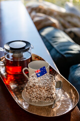 Lamington with Australian Flag and Tea