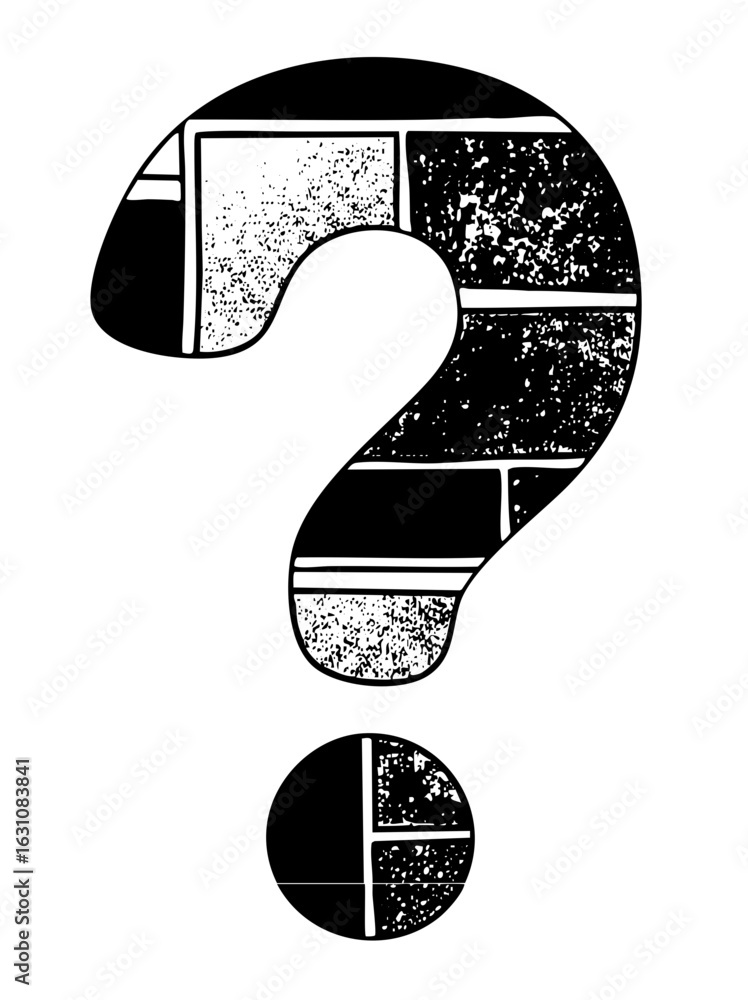 Poster vector abstract question mark with fragmented elements.
