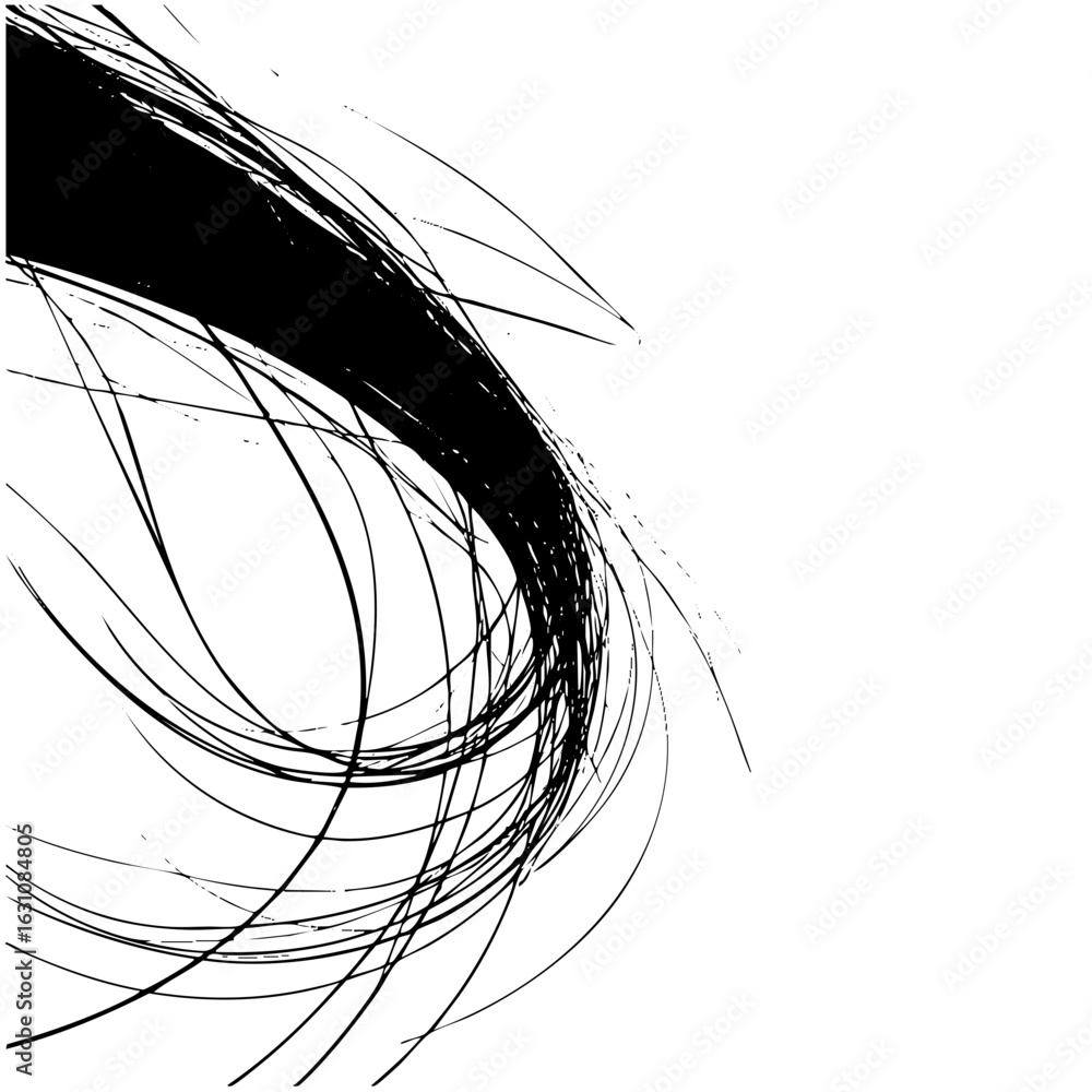 Poster vector dynamic black lines create an abstract swirling motion.