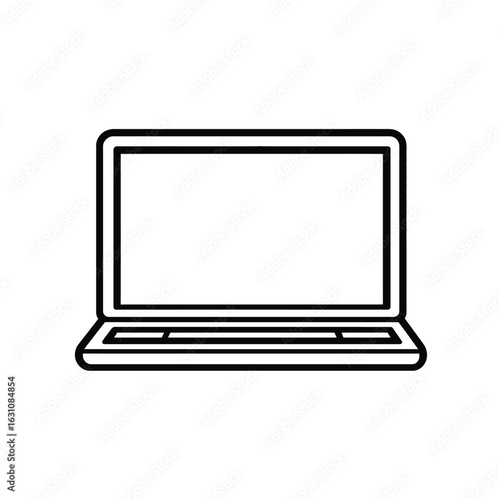Poster open laptop computer with transparent background outline style