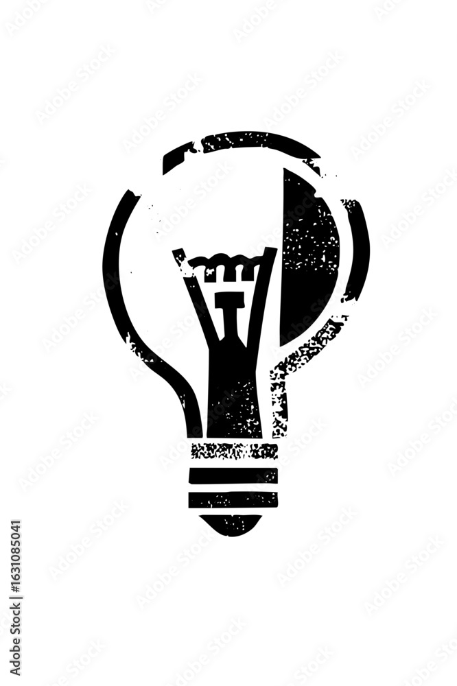 Poster vector monochrome lightbulb with a distressed texture.