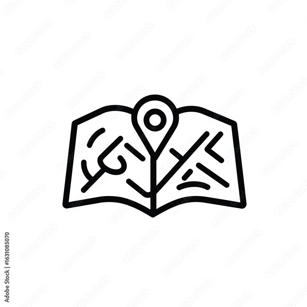 Fototapete open map with a pin marker, linear icon style with location pointer on transparent