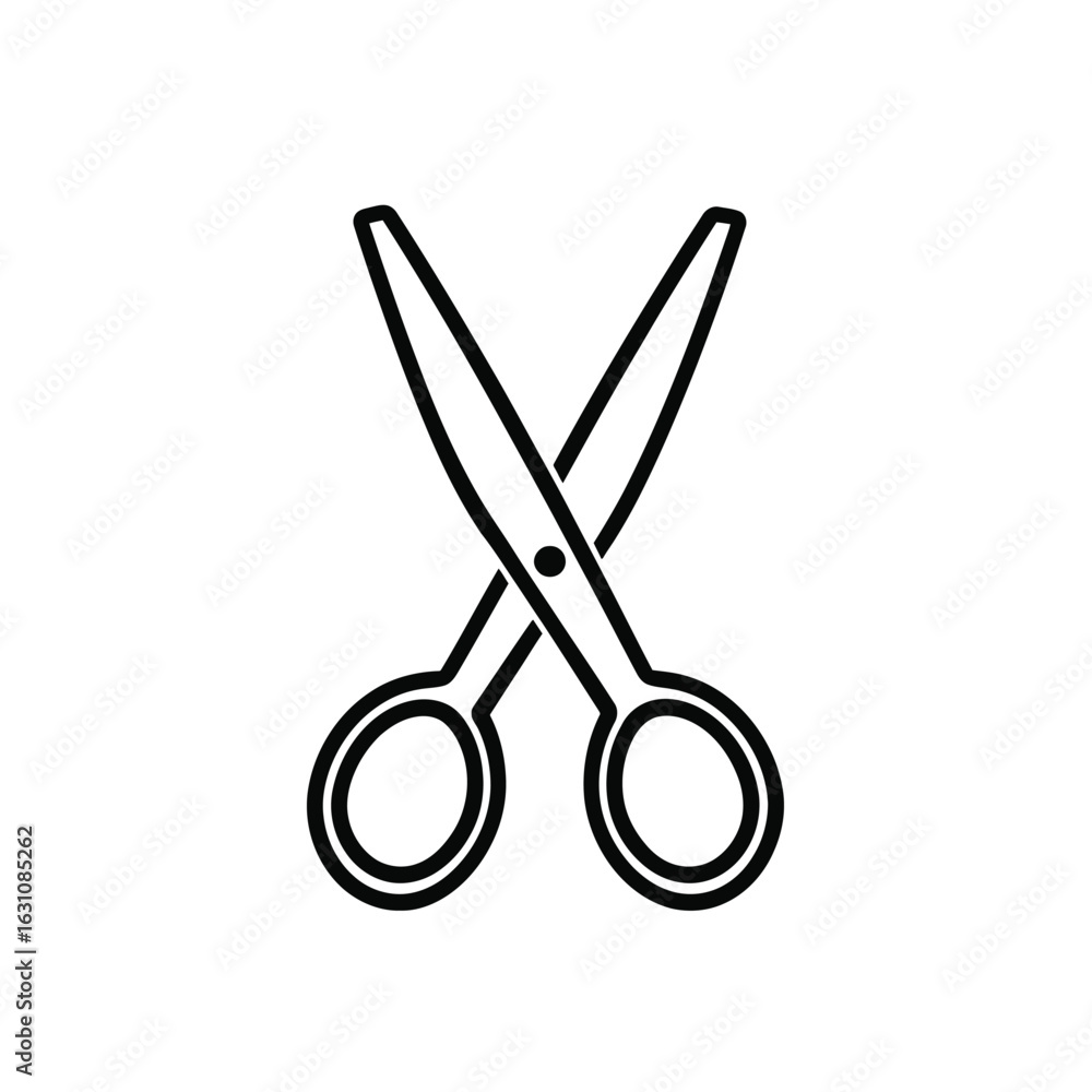 Poster open scissors line art with handles and blades on transparent background