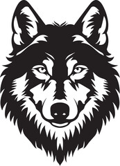 line-art vector of a forward-looking wolf's head, silhouette, logo style, black and white, no colour, no shading, simple icon black vector illustration